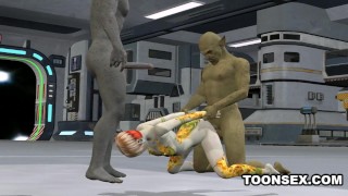 3D Cartoon Alien Vixen Getting A Double Teaming