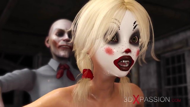 Joker Bangs Rough A Cute Sexy Blonde In A Clown Mask In The Abandoned Room