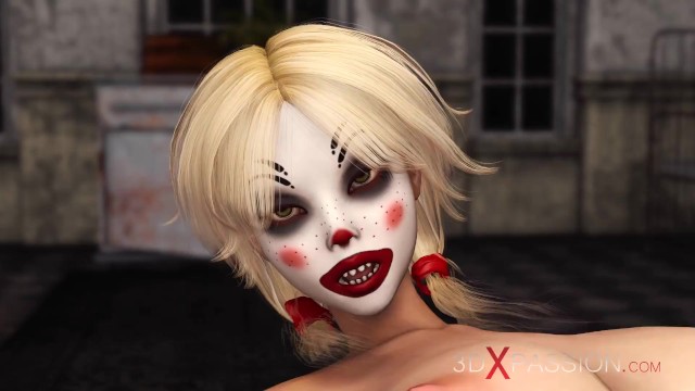Joker Bangs Rough A Cute Sexy Blonde In A Clown Mask In The Abandoned Room