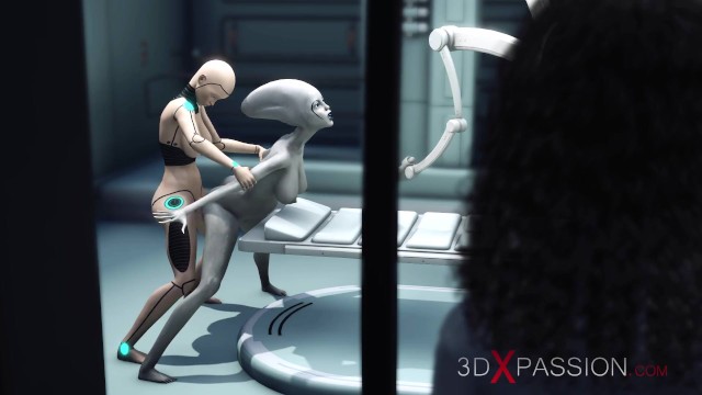 Alien Lesbian Sex In Sci-fi Lab. Female Android Plays With An Alien