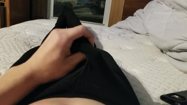 Femboy Jerking Off And Cumming Through Leggings