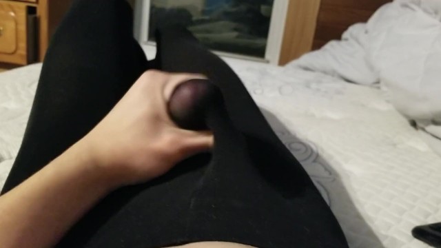 Femboy Jerking Off And Cumming Through Leggings