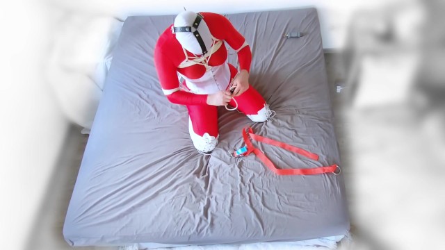 Red Catsuit White Boots Selfbondage