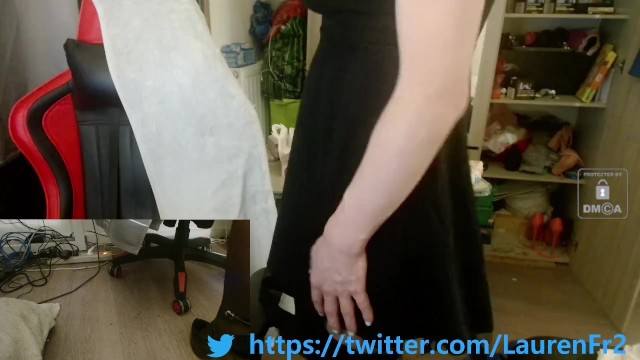 Shemale Trap Sissy Femboy Crossdresser Strip Masturbate Handjob Cum In Black Dress Stockings Heels