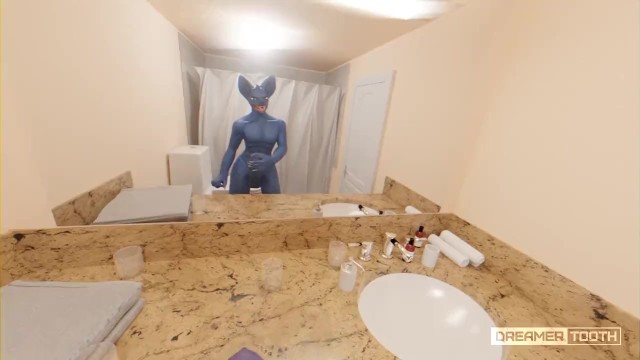BIG DICKED ANTHRO BAT SPLATTERS HOTEL ROOM MIRROR WITH HIS CUM [FURRY]